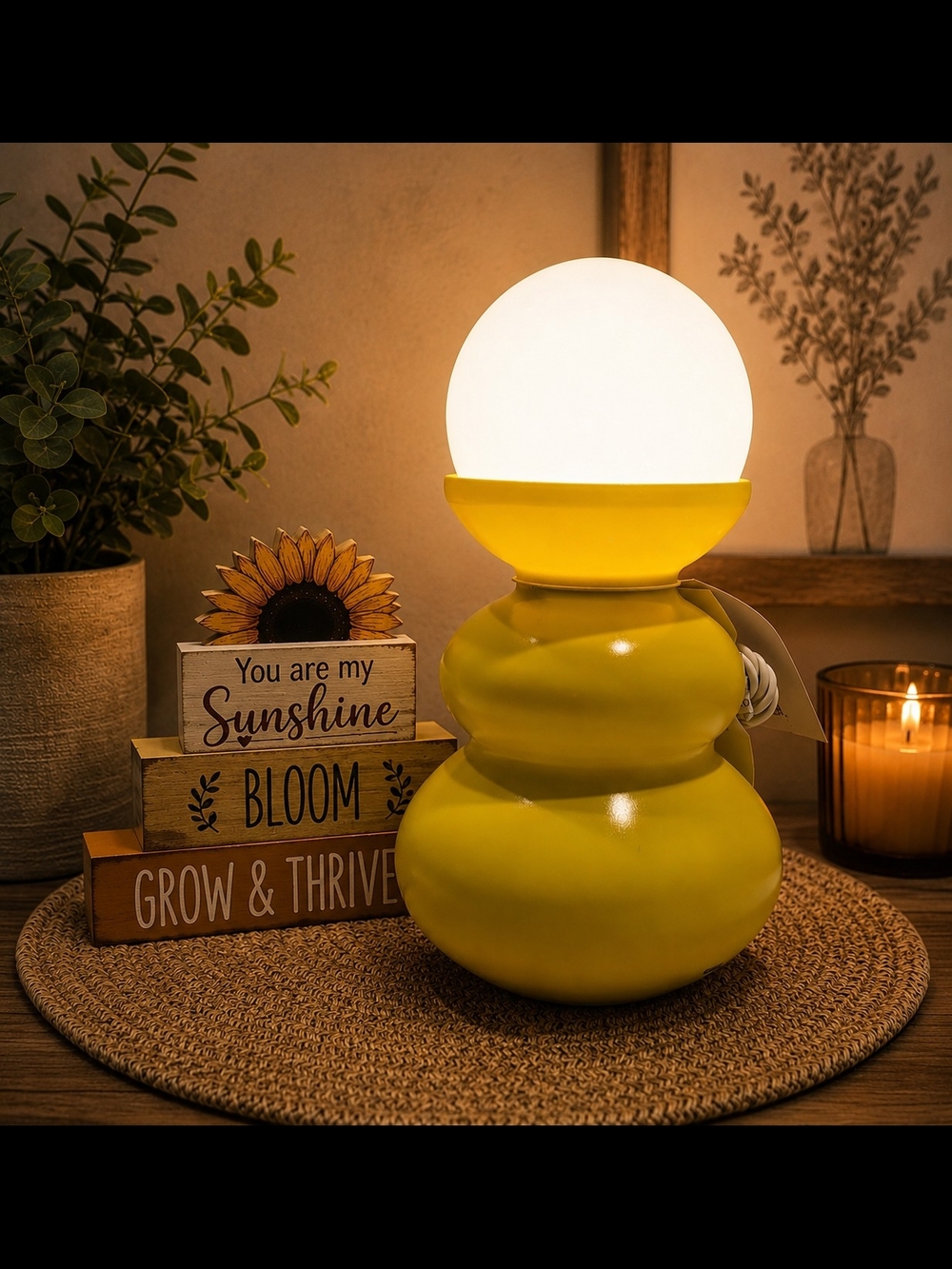 Room Essentials Yellow Rechargeable Lamp with Globe Shade
